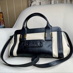 CHLOE Alice Cream & Black Leather Convertible Satchel Bag Handbag Shoulder Strap